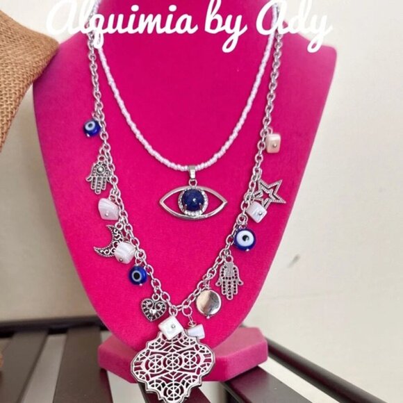 Silver and Blue Charm Necklace